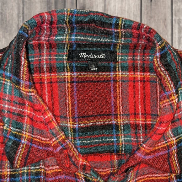 🎁 2/$12 Madewell Women's Plaid Boyfriend Button Up Flannel Shirt, Size L - Picture 3 of 4
